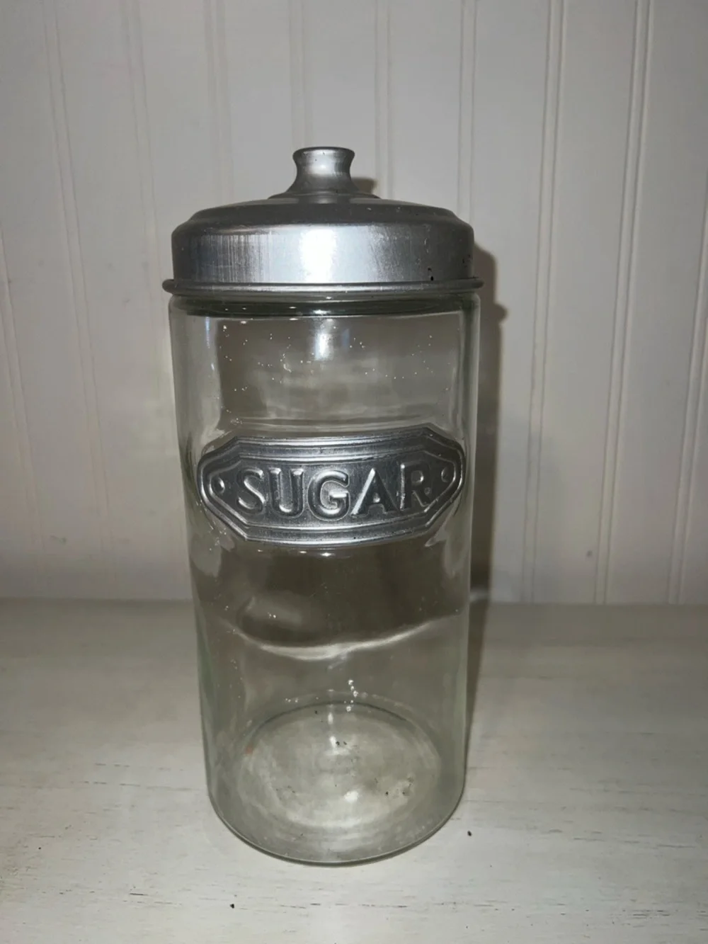 Vintage wavy glass metal lid sugar container
